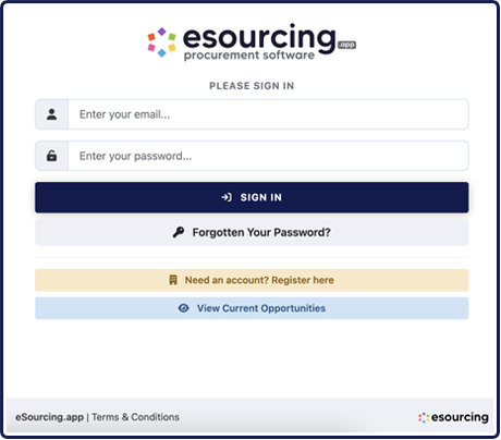 Custom branded eSourcing portal interface