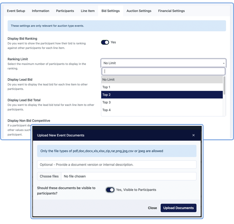 Professional RFx Event Setup and Configuration Interface